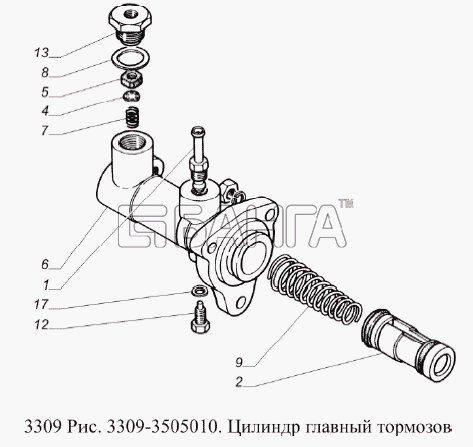 ГАЗ ГАЗ-3309 (Евро 2) Схема Цилиндр главный тормозов-221 banga.ua